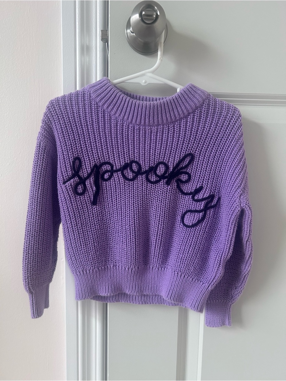 Old Navy Lavender Crewneck Sweater with Black 'Spooky' Script